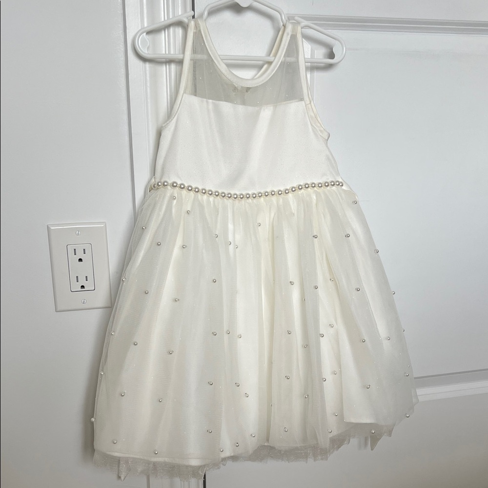GIRLS FLOWER GIRL WEDDING DRESS FORMAL BLACK TIE WITH PEARL DETAILS